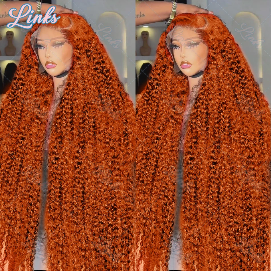 Links 220% laranja gengibre onda profunda 13x6 hd laço frontal perucas de cabelo humano 30 Polegada água solta culry 13x4 peruca dianteira do laço para mulher