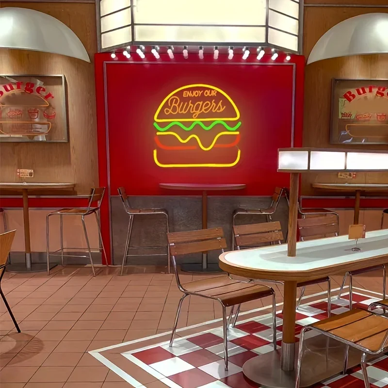 Burger Neon Sign, Colorful Shape USB Powered,For Burger Snack Shop Decoration Background Hanging Wall Atmosphere Light