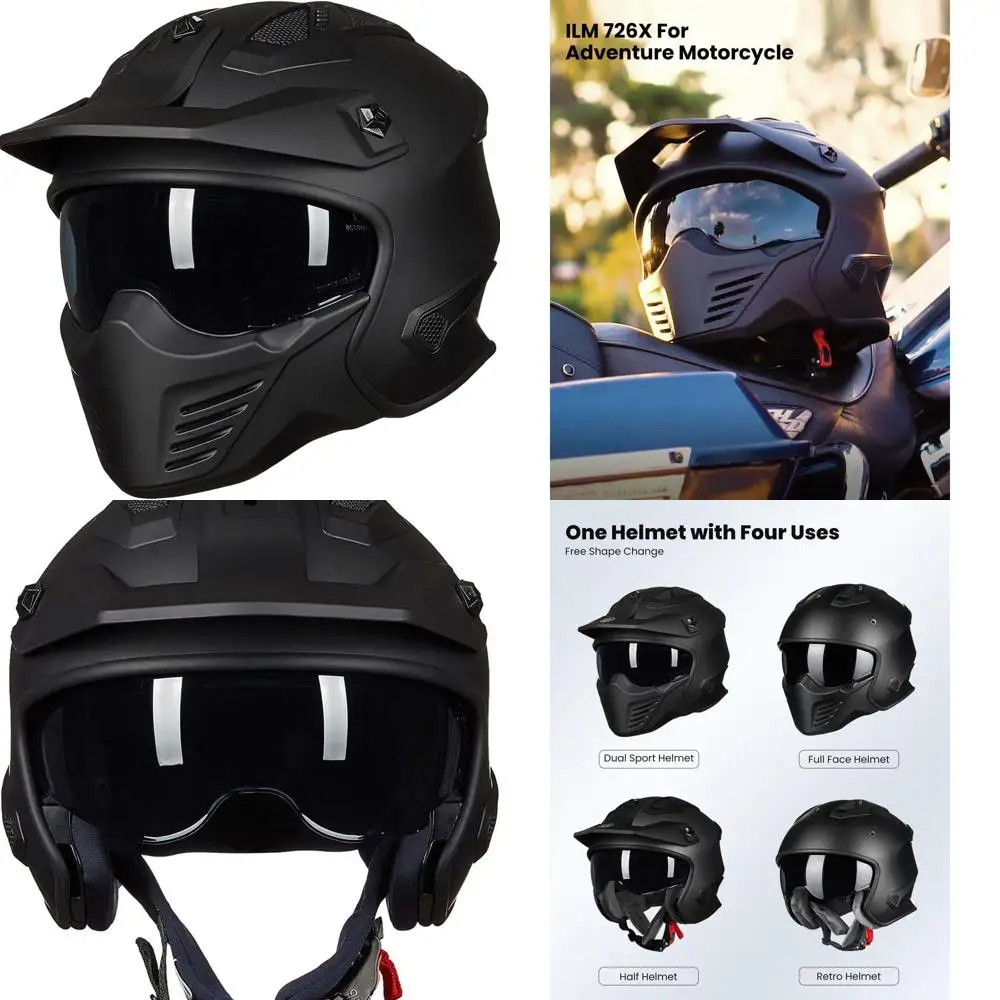 

3/4 Open Face Dirt Bike Helmet - Matte Black, Medium for Motocross, ATV, and Cruisers (DOT Approved)
