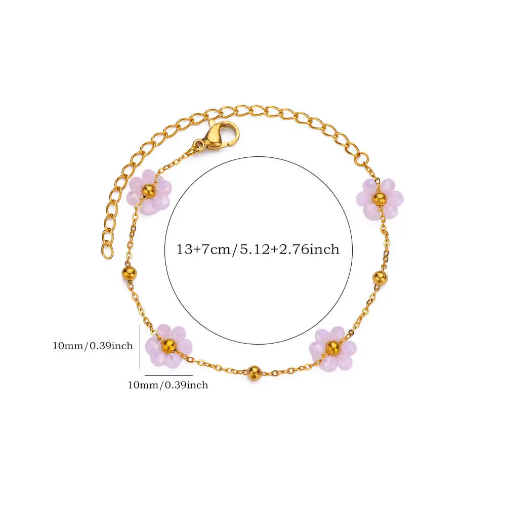 Beads Flower Bracelet for Women Stainless Steel Gold Color Pendant Bracelet Femme Vintage Boho Wrist Jewelry Accesorios pulseras