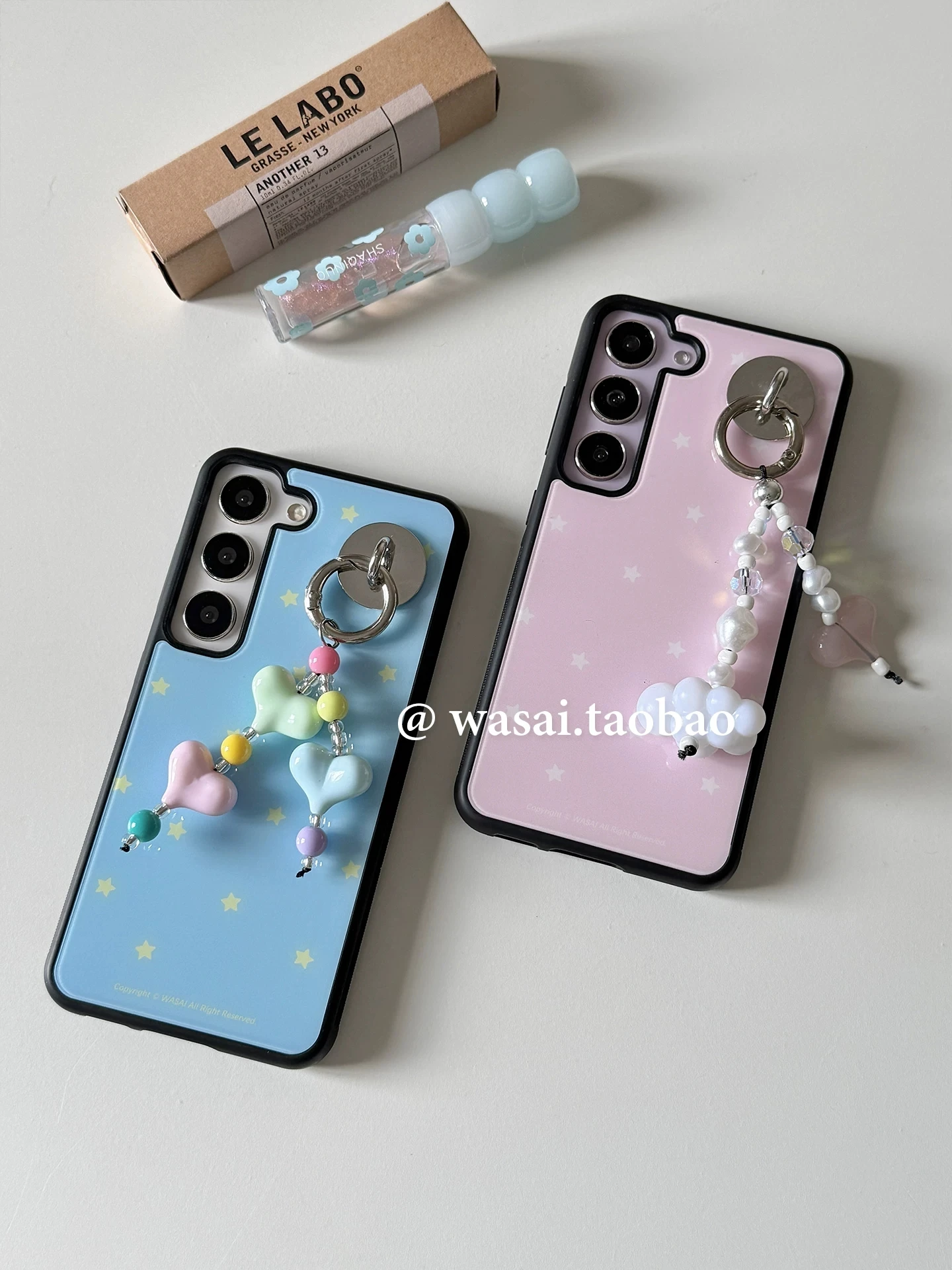 Korea ins Minimalist Blue and Pink Stars Kawaii Drop Glue Phone Case For Samsung Galaxy S23 FE S24 PLUS S25 ULTRA S26 EDGE Cover