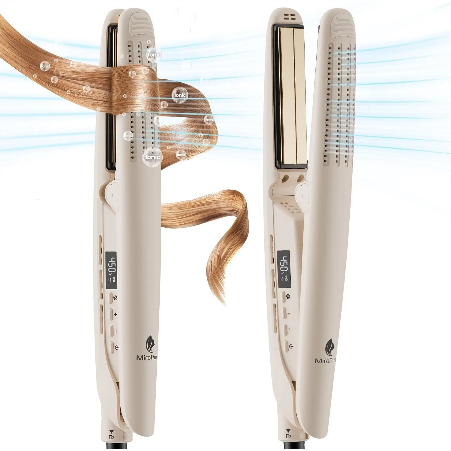 

Flat Iron Hair Straightener 2-in-1 with Cool Air, Titanium Ceramic Ionic, Auto Off Dual Voltage for Travel