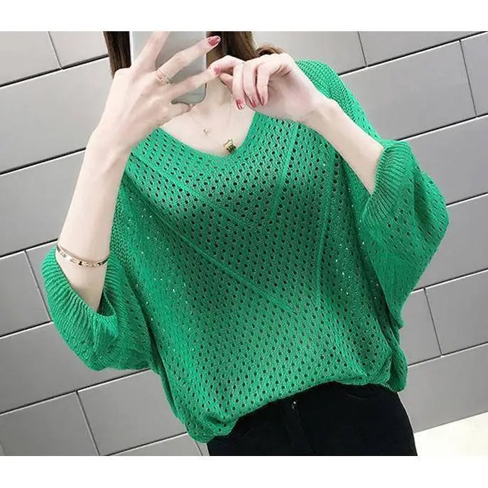 Ladies Fashion Mesh Hollowed Out See-through Pullover Sweater Tshirts Women Sexy Tops Female Girl Casual Knitted T-shirt Vy1606