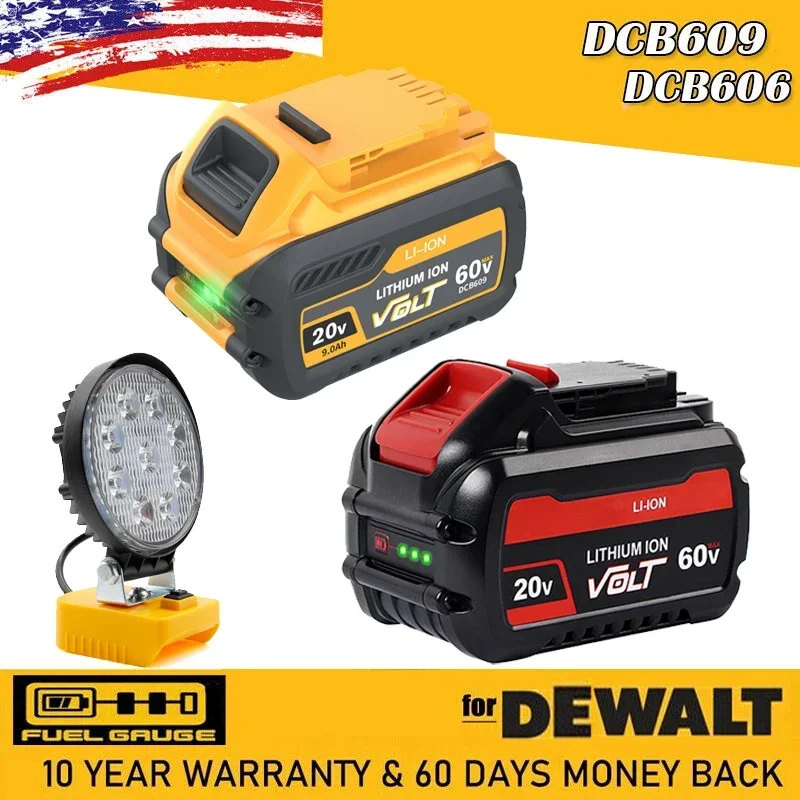 9000mAh สำหรับ DeWalt FLEXVOLT 120V 60V 20V เครื่องมือเปลี่ยนแบตเตอรี่เครื่องมือเจาะแบตเตอรี่ DCB606 DCB612 DCB609 DCB18 DCB205