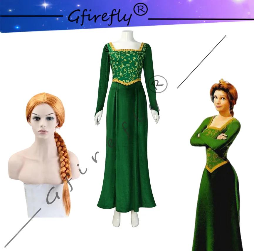

Shrek Cosplay Costume The Same Style As The Movie Character Princess Fiona Green Princess Long Dress Wig Complete Set