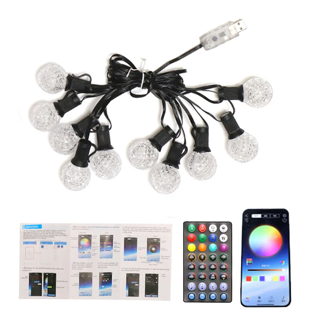 5M 8M RGB G40หลอดไฟไฟสายประดับ LED ตกแต่งคริสต์มาส Fairy Garland ไฟบลูทูธ APP/ระยะไกลสำหรับงานแต่งงานใหม่ปี Holiday Party