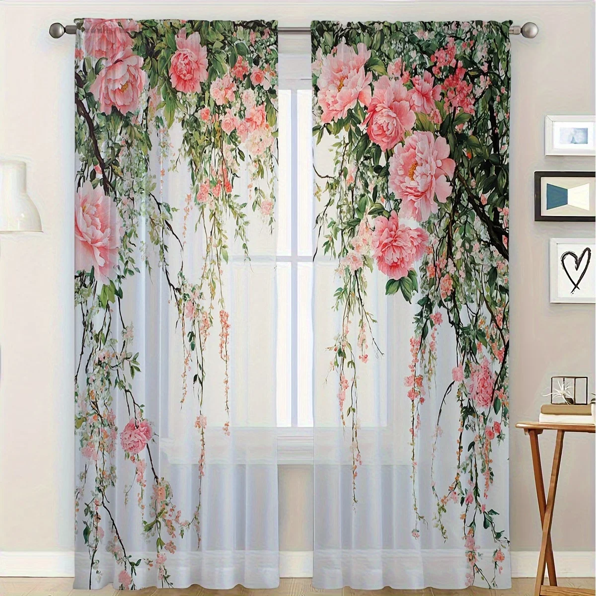 English Home Office - 2PCS 디지털 프린트 시어 커튼, 나뭇가지,