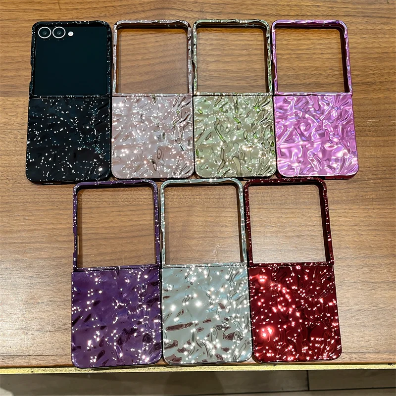 

Fashion Tin Foil Texture Phone Case For Samsung Galaxy Z Flip 7 6 5 4 3 Flip5 Flip6 Flip7 Cover Soft Silicone Solid Color Cases
