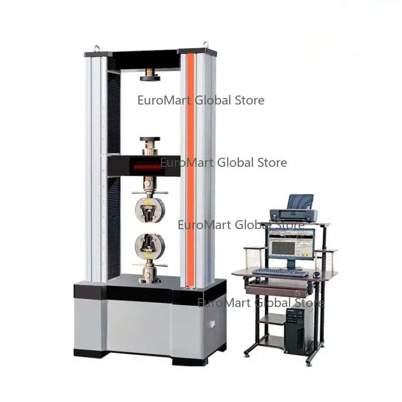 Tensile test: microcomputer-controlled electronic tensile testing machine for reinforcing steel bars.