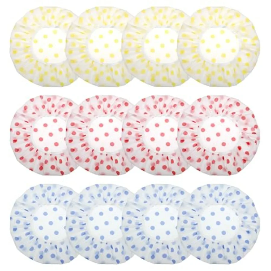 

12-шт водонепроницаемые многоразовые шапочки для душа из пластика EVA с эластичной лентой и принтом в горошек идеально подходят для спа-салона и дома U