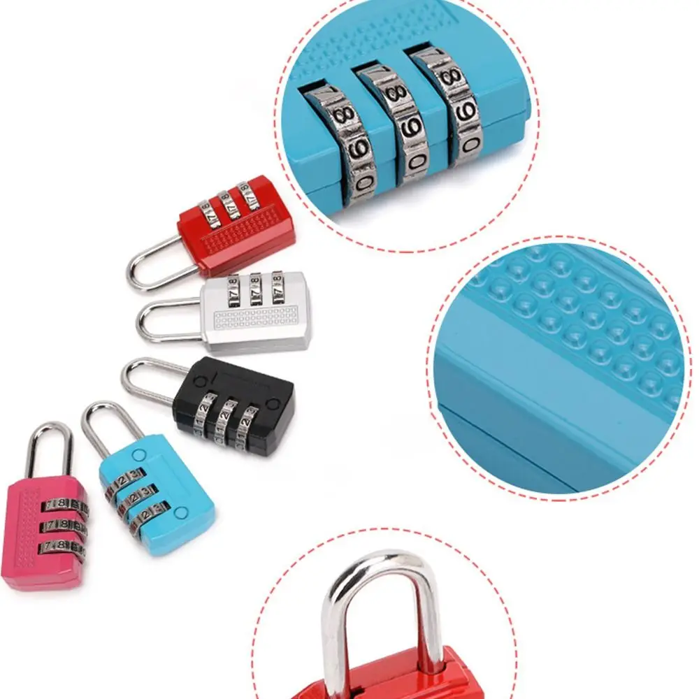 Multifunctional Mini Number Lock Durable 3 Digit Password Lock Solid Color Anti-theft Alloy Padlock Trolley Case