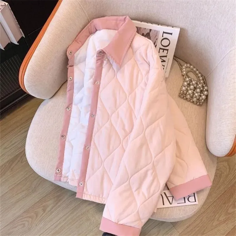 Fall/Winter 2025 Korean Women's Short Coat Diamond Lapels Cotton-padded Female Sweet Age-reducing Jacket New Lady Warm Overwear