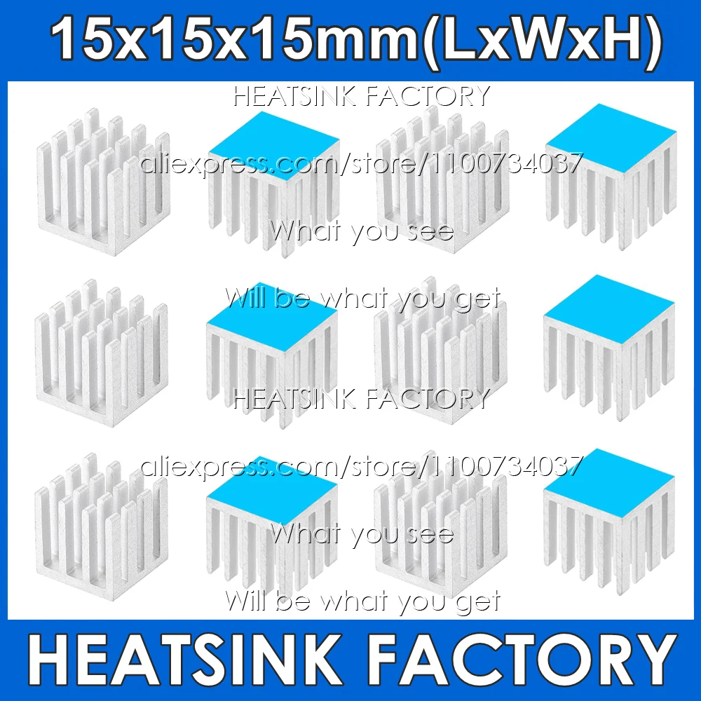 15x15x15mm Aluminum Cooling Heatsink Cooler With Thermal Double Sided Pad Applied Heat Dissipation Radiator