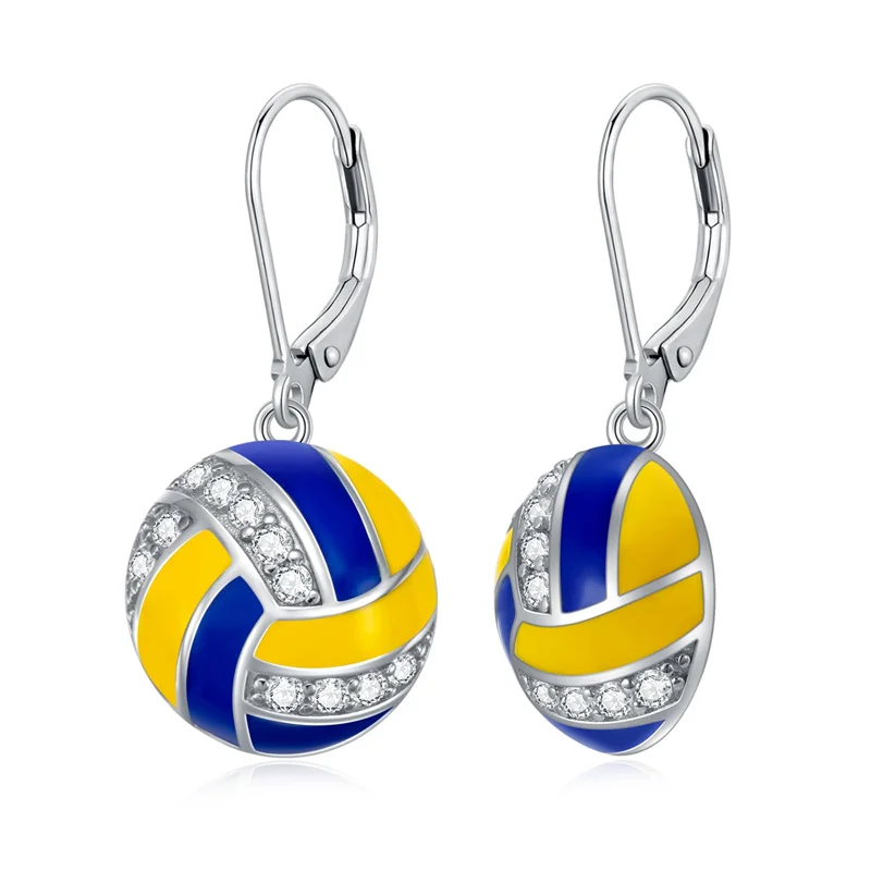 ﻿ Ball Sports Earrings 925 Sterling Silver Volleyball Drop Earrings Ball Sports Jewelry Gift Earrings Rewards for Competitions