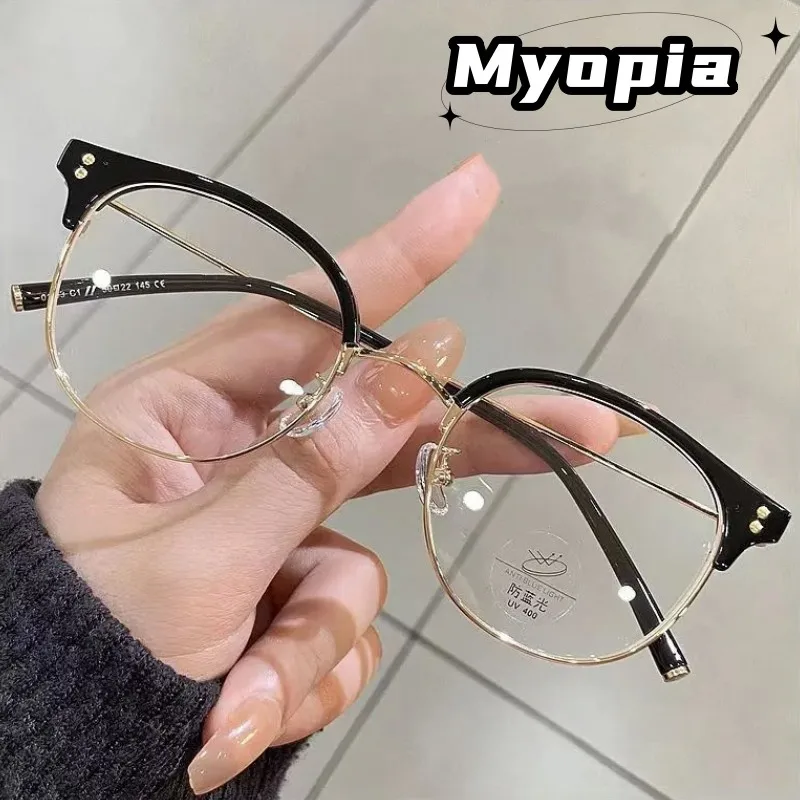 

Luxury Round Myopia Glasses Men Women Clear Lens Prescription Minus Eyeglasses Anti-blue Ray Vintage Diopter Eyewear 0 To -4.0