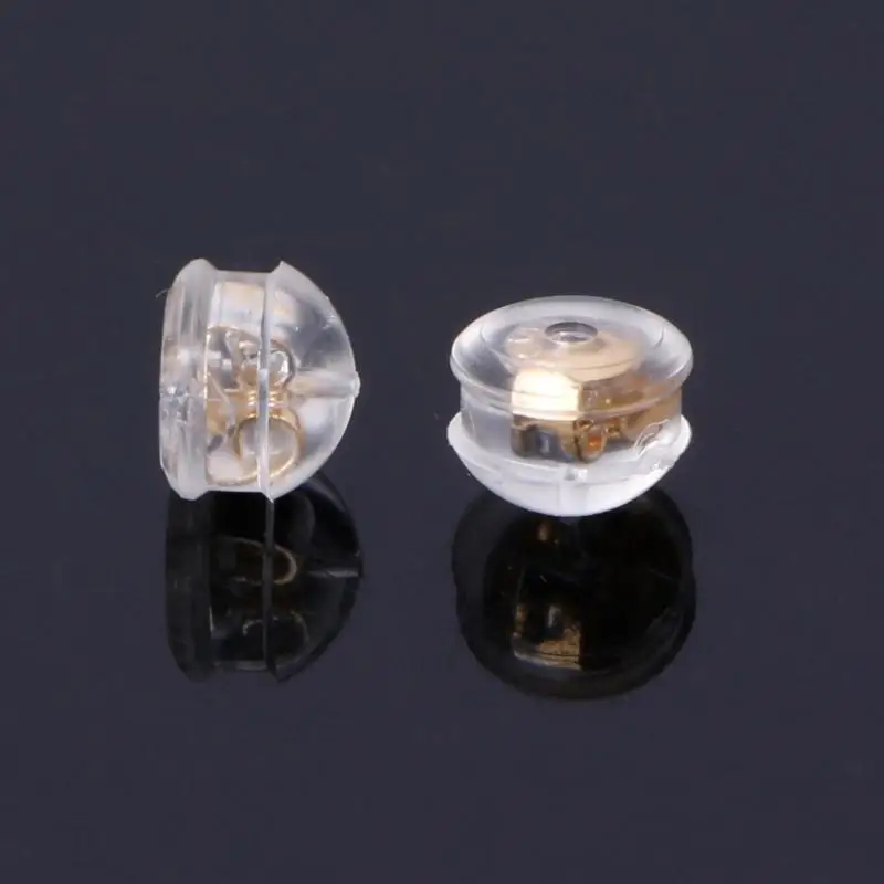 A52E 10 Pieces Soft Clear Earring Backing Silicone Rubber Back Pads 18K Gold Backstops Replacement for Earring Studs Hoop DIY