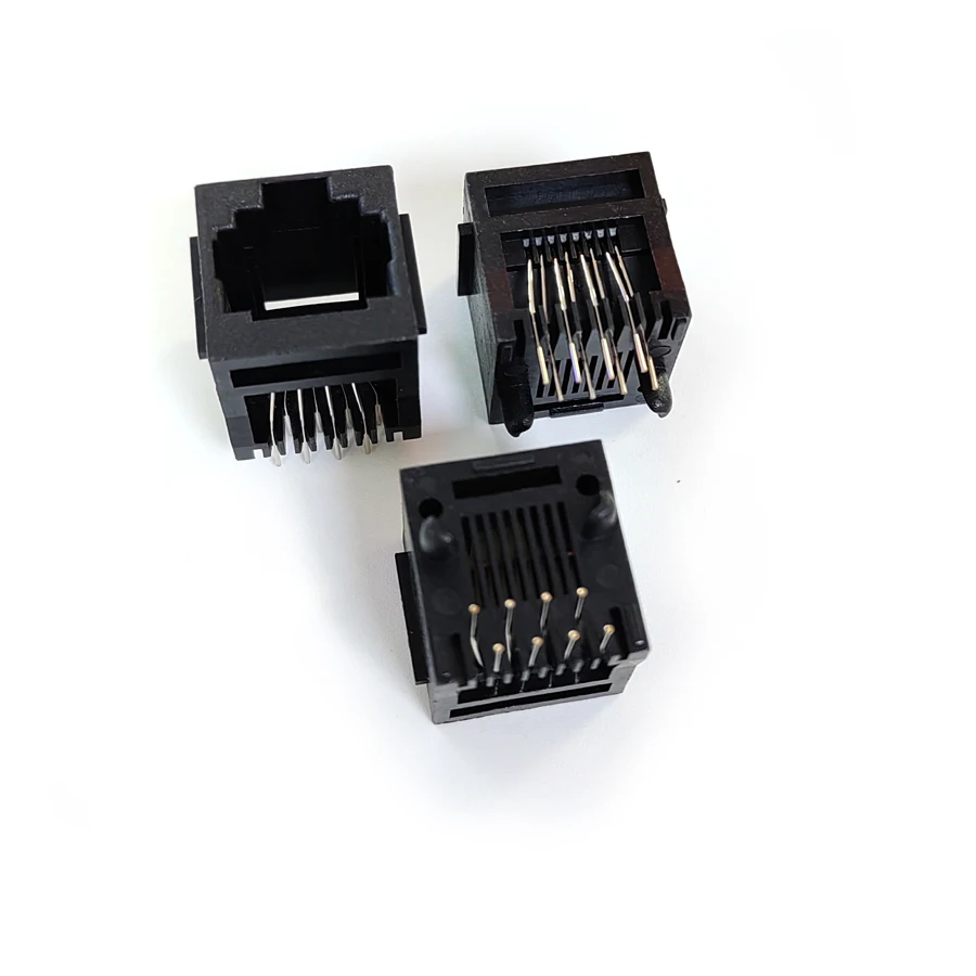 50PCS/Lot PCB RJ45 8P8C Femlae Jack/Socket Connector 180-Degree Vertical-Type Black Plastic With-Edge