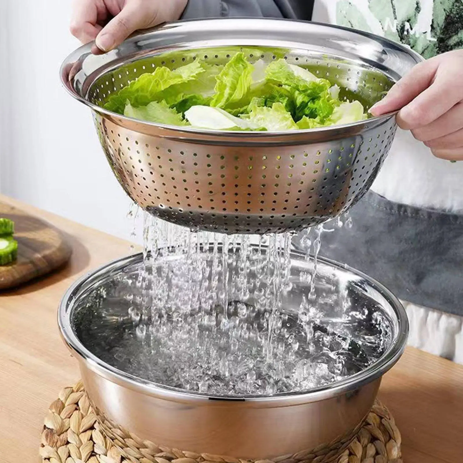 Thickened Stainless Steel Vegetable Grater Basket with Colander Lid for Fine Coarse Shredding Slicing and Quick Drainage