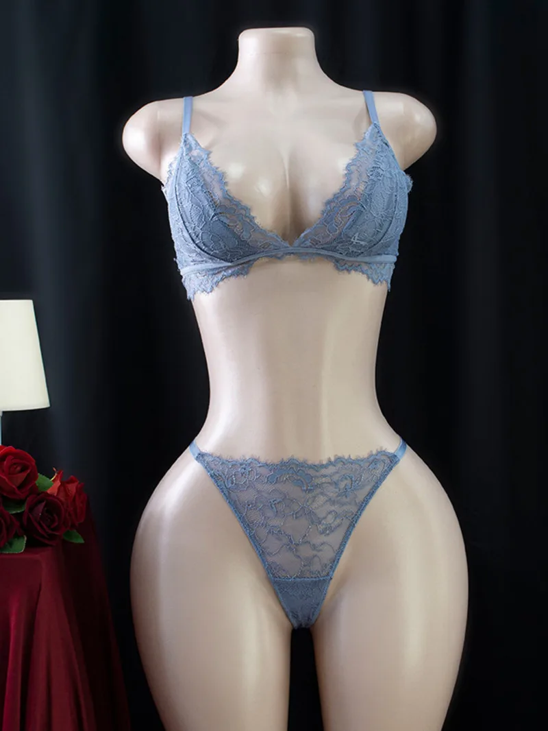 

New Women's Sexy Lace Bra Without Padding Without Steel Ring Thin Transparent Bikini Beach Vaction Pool Party Style Bikini FNOH