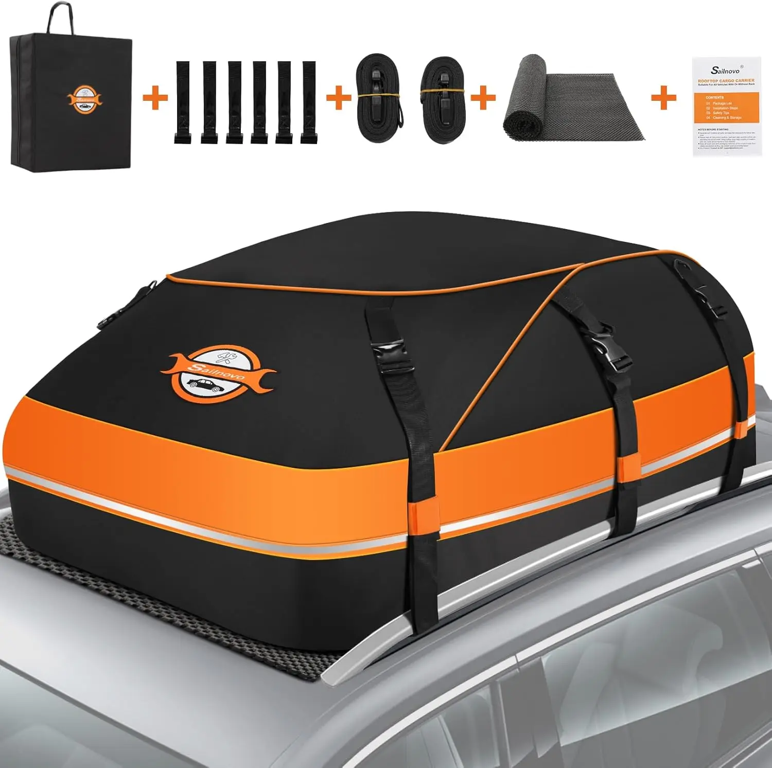 

Waterproof Rooftop Cargo Carrier, 20 Cubic Feet, Fits All Cars with/Without Rack, Includes Anti-Slip Mat & Hooks