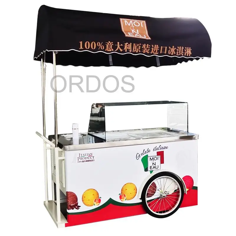 

Hot Sale Street Application Italian Gelato Hard Ice Cream Cart display case