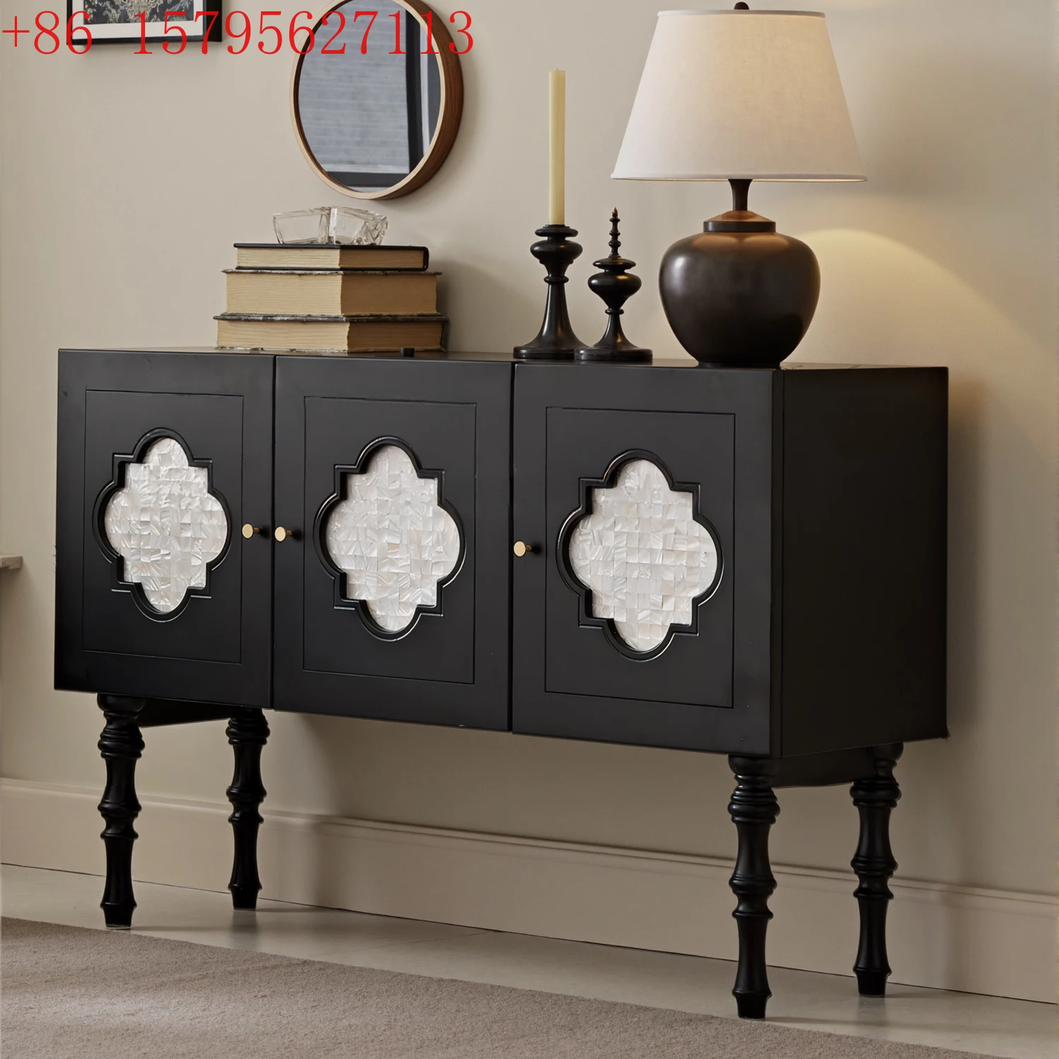 

Yunchen French solid wood porch cabinet home retro locker living room aisle storage table