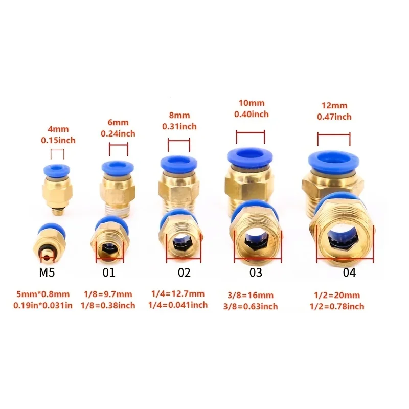 2/5PCS external thread hose joint pipe quick connector PC6-4mm 6mm 8mm 12mm thread 1/8 