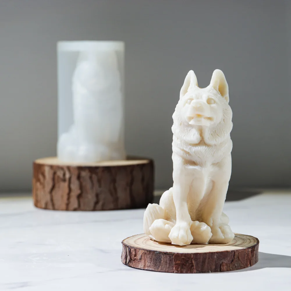 New 3D Sitting Upright Wolf Dog Candle Silicone Mold Handmade Animal Soap Gypsum Crafts Resin Mold DIY Chocolate Ice Baking Tool