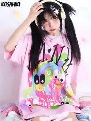 2024 O Neck Tshirts Women Harajuku Short Sleeve Cartoon Print Y2k Aesthetic Graphic T-Shirt Teens Casual Grunge Tees Kawaii Tops