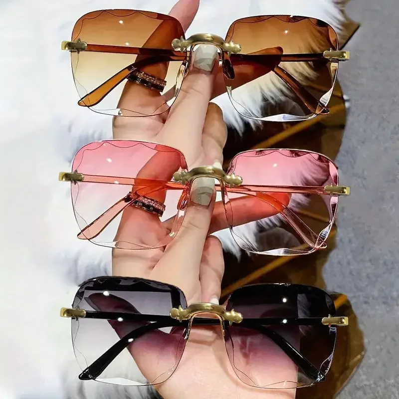 3PCS Square Rimless Vintage Sunglasses for Women Luxury Brand Designer Summer Red UV400 Shades Fashion Sun Glasses Suitable for Men Perfect Holiday Gift Ideal for Beach Travel Daily Wear Outdoor Activities and Casual Occasions