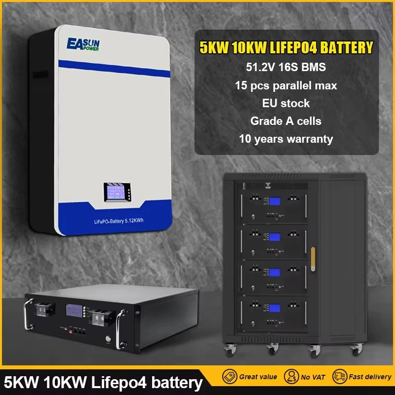 EASUN Powerwall Rack Lifepo4 Lithium Iron Phosphate Battery 48v 51.2v 16s 100Ah/5wh 200Ah/10wh Parallel 15p 6000+ Cycle BMS