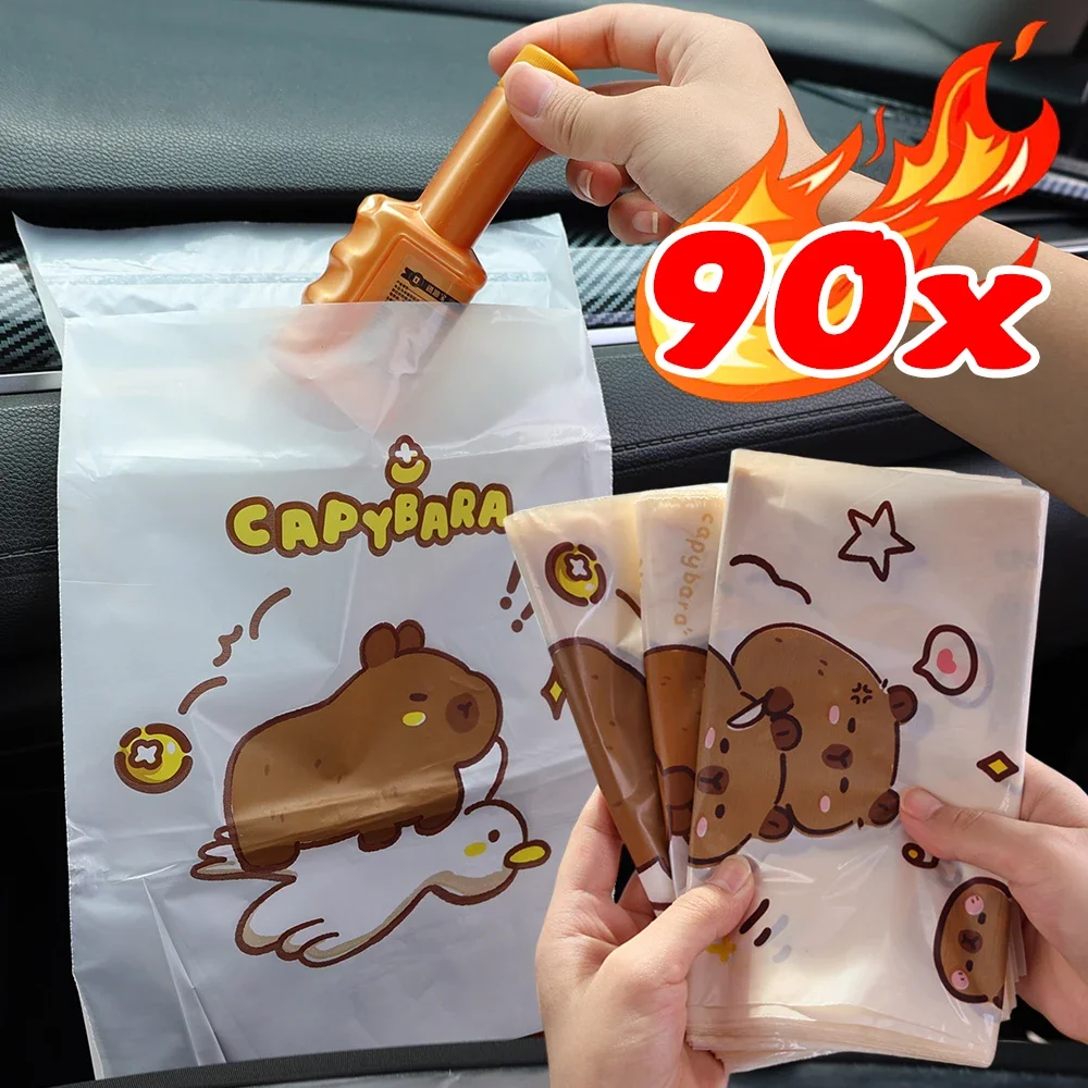 Disposable Car Garbage Bags Capybara Pattern Trash Bags Car Seat Back Self Adhesive Cleaning Bag Portable Table Edge Garbage Bag