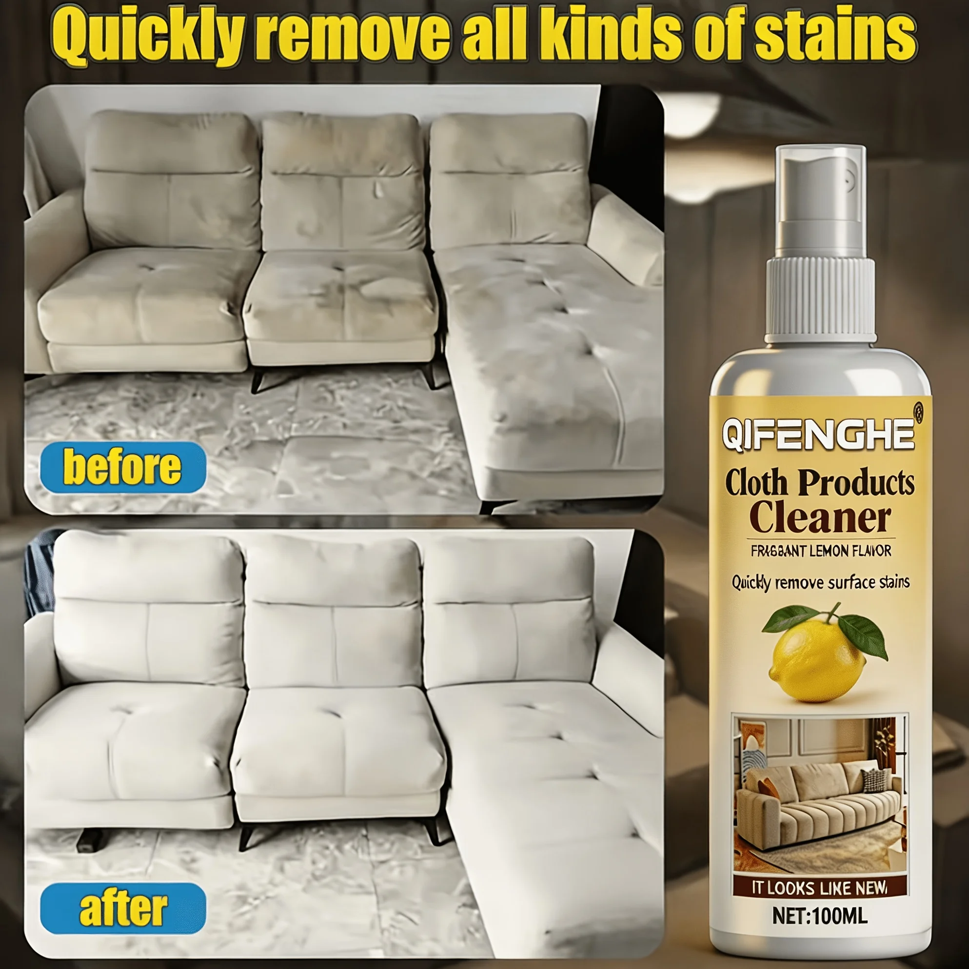 Waterless Multi-Purpose Fabric Cleaner Spray Fast Stain Removal Sofa Cleaner Gentle Formula No Dismantling Or Rinse Needed