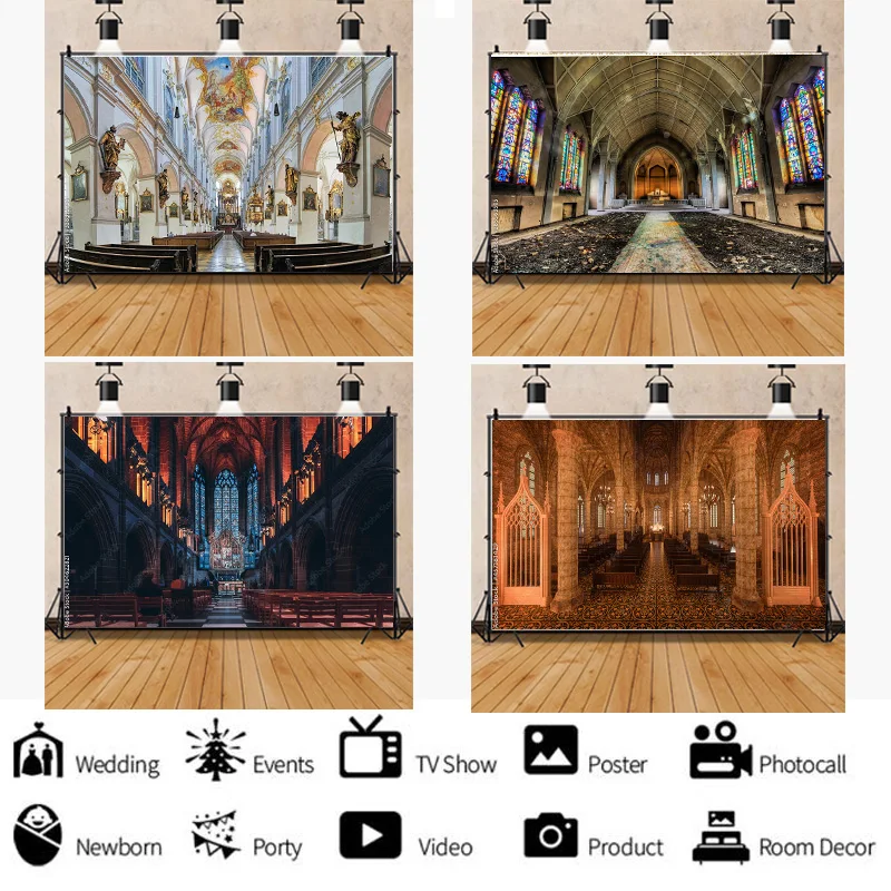 

Photorealistic Fabric European Style Church Photography Backdrop Props Architecture Cathedral Photo Studio Background DL-01