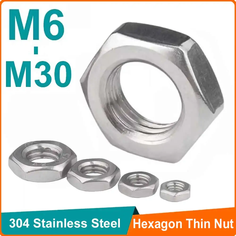 

20pcs Hexagon Thin Nut Fine Thread Fine Nut 304 Stainless Steel M6 M8 M10 M12 M14 M16 M18 M20 Bolt Screw Hexagon Nut