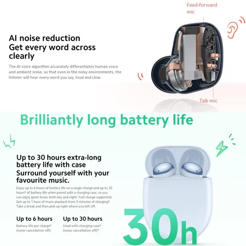 Imagen 2 del producto Xiaomi-auriculares inalámbricos Redmi Buds 4 TWS, cascos con Bluetooth, micrófono Dual, 35dB, cancelación de ruido, resistentes al agua, Adpative