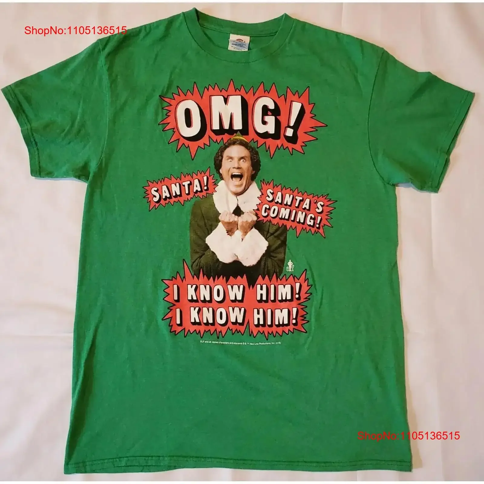 Elf Movie Green T Shirt Will Ferrell Buddy Christmas Adult Size M vintage Washed Slightly homme Top For Everyday Wear graphic