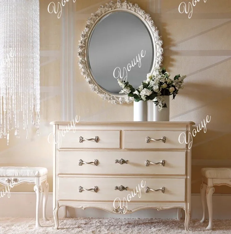 

J European Style Solid Wood Carved Chest Of Drawers Fashion Ivory White Decorative Cabinets Foyer Entrance Sideboard Shoe Cabine