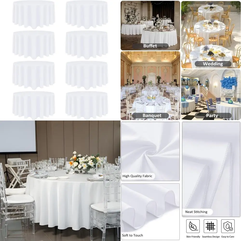 

Устойчивые к пятнам и морщинам 120-дюймовые круглые белые скатерти, многоразовые и моющиеся, белые круглые скатерти для 8 мест