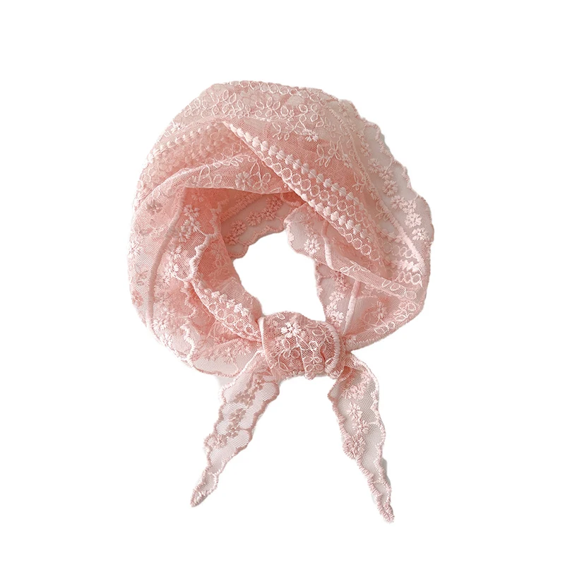 Hollow Lace Triangle Scarf Head Wrap Scarf Office Lady Wrist Hair Tie Bandana Kerchief Women Girl Headscarf Headband Hair Band