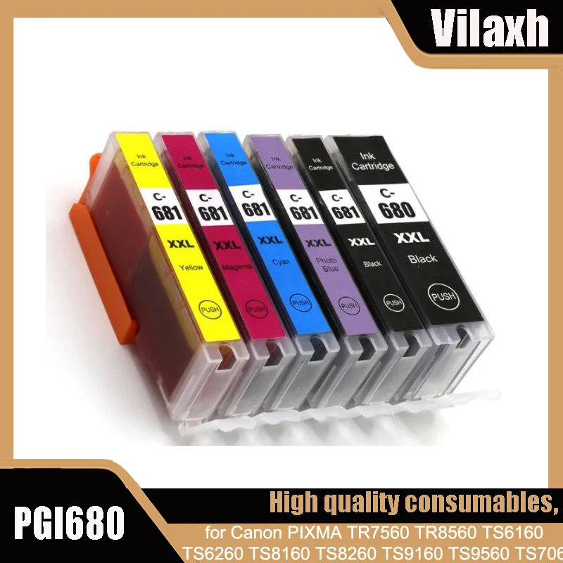 6 Color PGI 680XXL CLI 681XXL ink Cartridge PGI680 CLI681 Compatible For Canon PIXMA TS706 TR7560 TR8560 TS6160 TS6260 Printers