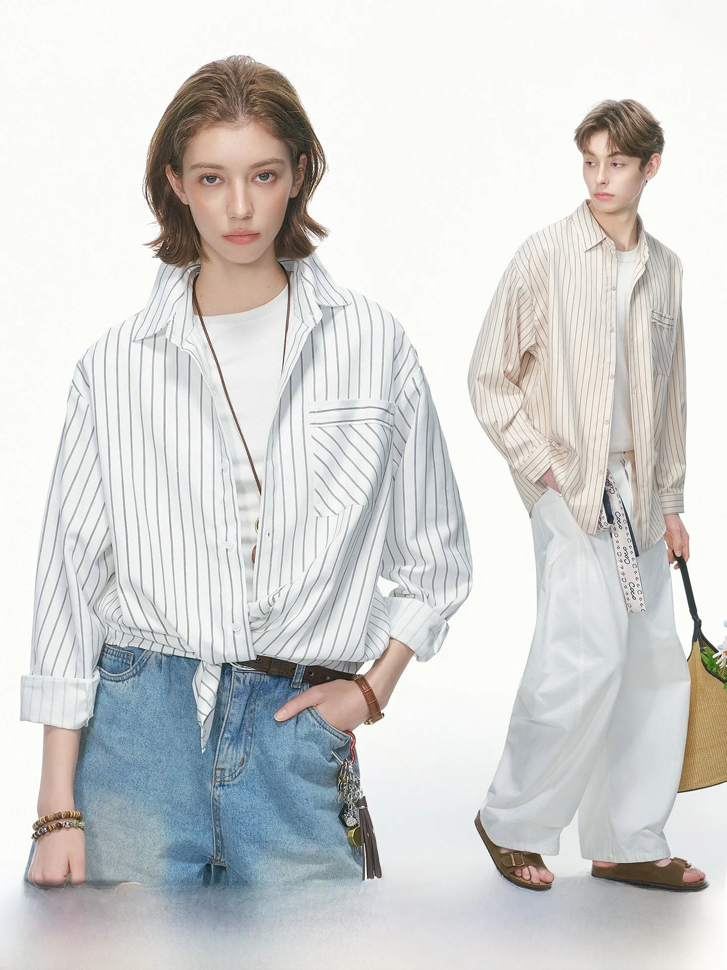 

Dream Made Casual Striped Long Sleeve Shirt Unisex Spring Summer American Style Couples Shirt Breathable Polyester Fiber