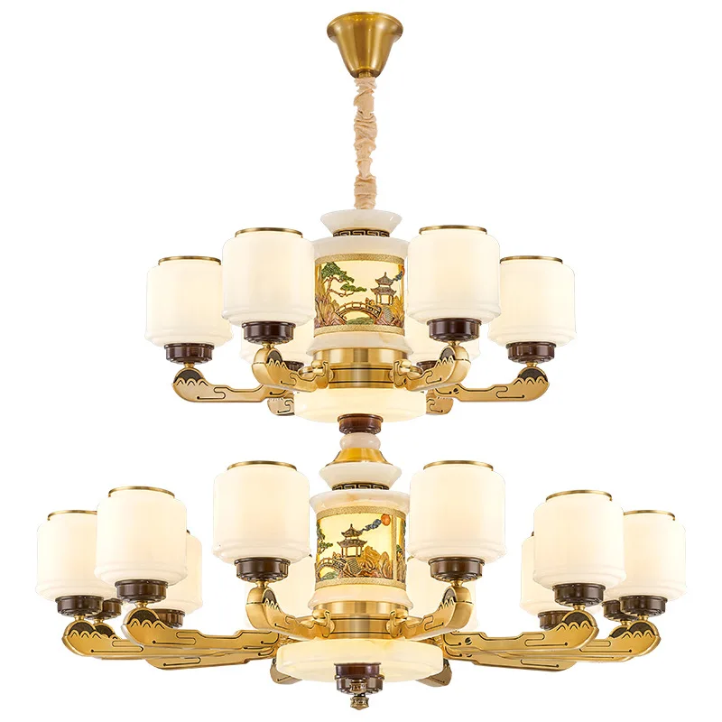 

New Chinese style, all copper, living room light, atmosphere, self-built house, villa, hall, main light