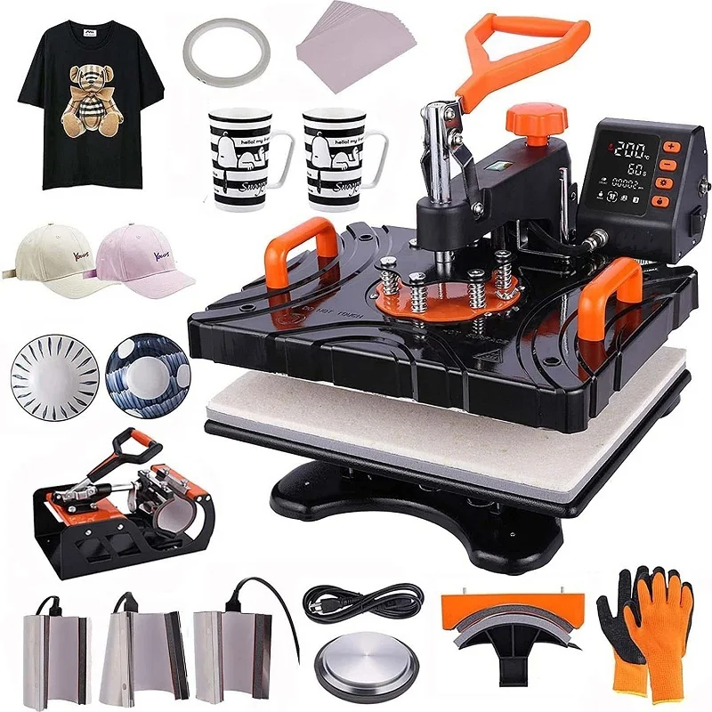 FREESUB Upgrade 8 in 1 Combo Heat press machine T-shirt cup hat plate sublimation logo printing machine for sale