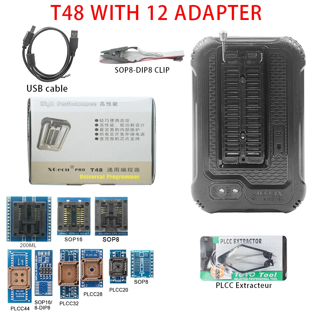 T48 [TL866-3G] Programmer 12 adapters Support 31000+ ICs for EPROM/MCU/SPI/Nor/NAND Flash/EMMC/ IC TESTER/ Better Than TL866II