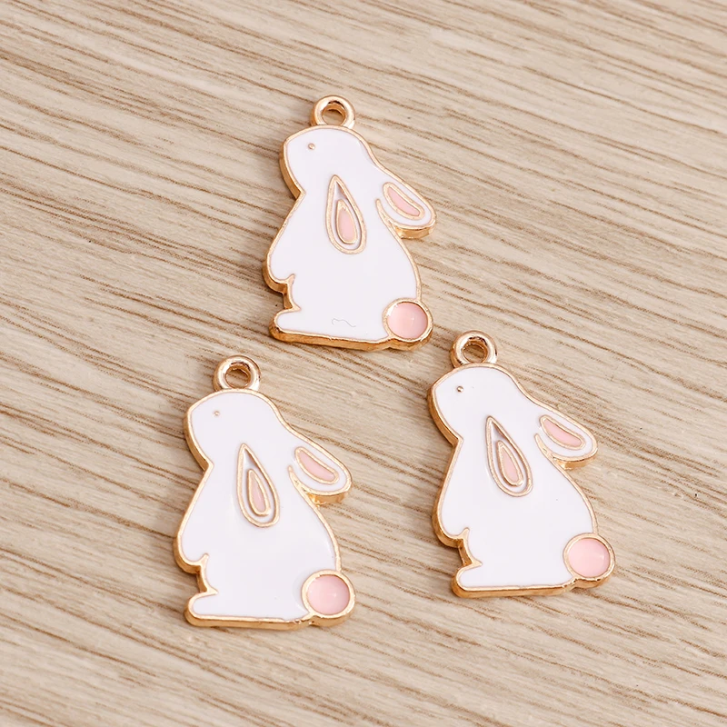 Tusember 10 Stück Emaille-Anhänger mit niedlichem Häschen-Motiv, weißer Hase, für die Schmuckherstellung, DIY-Ohrringe, Halsketten, handgefertigte Accessoires – Detail 6