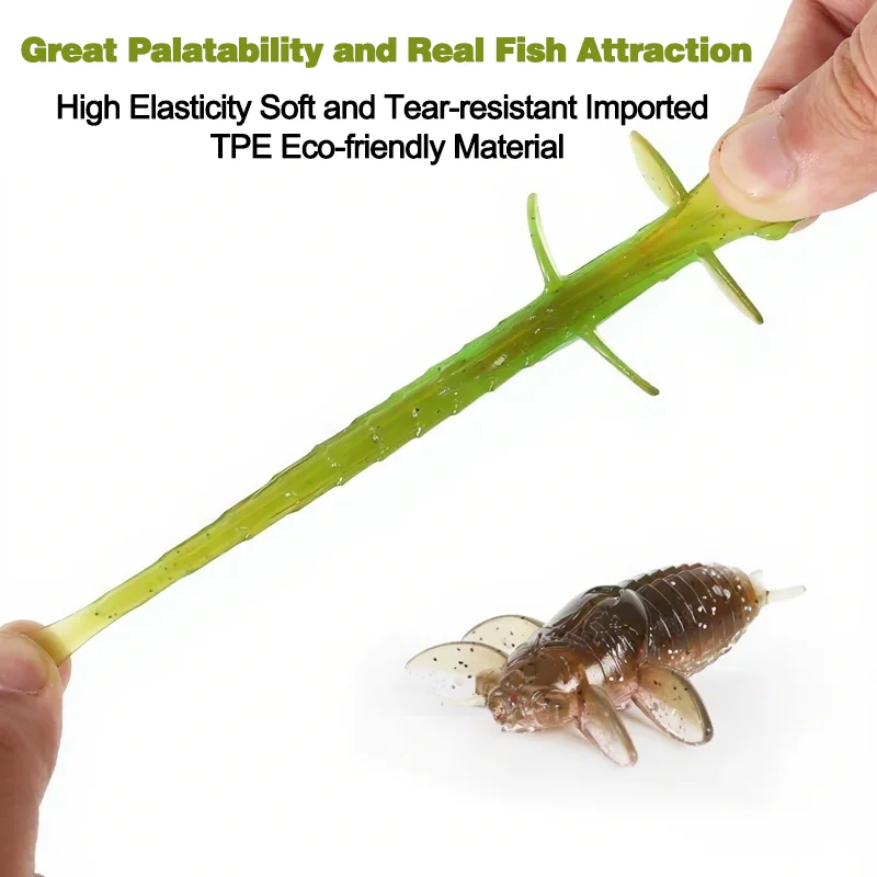 VIKIHNGAR New Floating Cicada Chrysalis Bionic Worm Super Large 4mm/6pcs Fishing Lure Bait Soft Fishing Lure Black Pit Bass Lure view 4