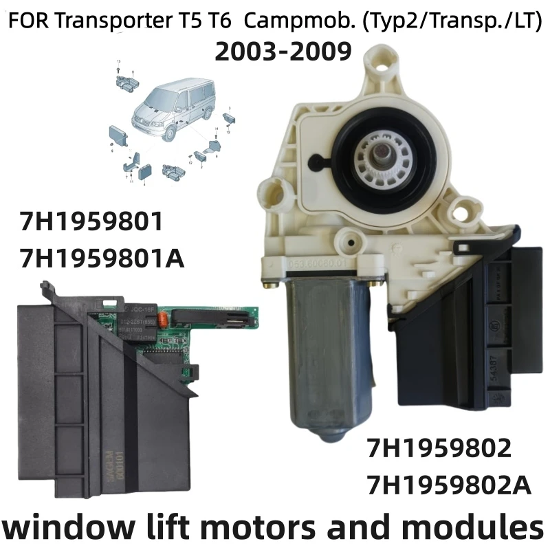 Image of Für VW Transporter T5 T6 Campmob Typ2/Transp.LT Fensterhebermotor und Module 7H1959801 7H1959801A 7H1959802 7H1959802A Multivan