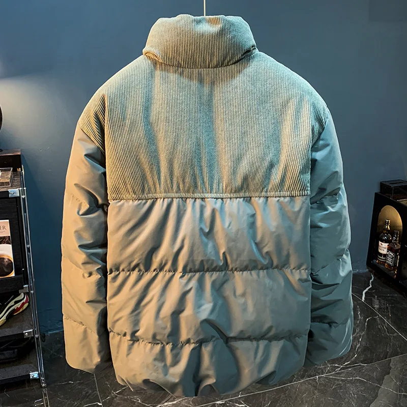 Piumino da uomo di fascia alta invernale Piumino d'anatra bianco Pane caldo Abbigliamento Velluto a coste Patchwork Colletto rialzato Cappotto resistente al freddo