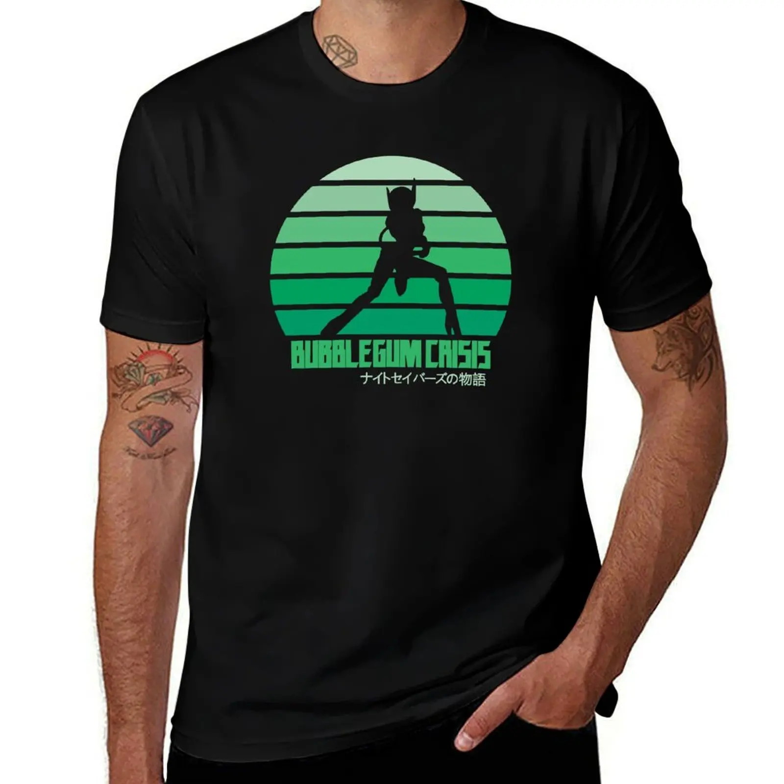 Bubblegum Crisis - Priss Sun - GREEN T-Shirt Art Pattern Printed Casual Top T-Shirt